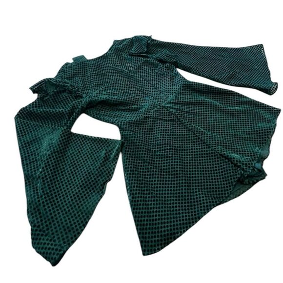 Keepsake Polka Dot Romper Bell Sleeve Green Size Small Open Back - Picture 8 of 13